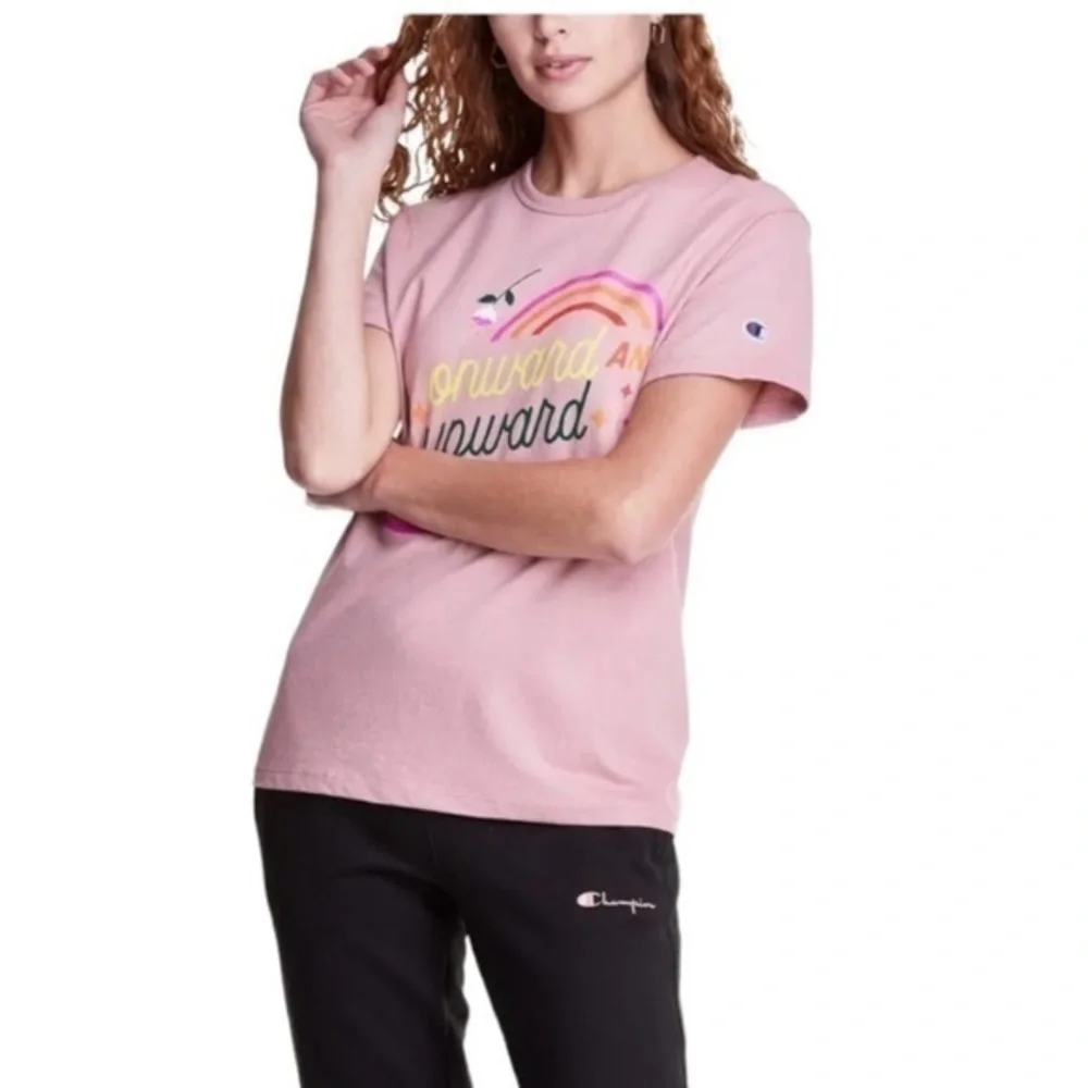 Champion Steffi Lynn Heritage Tee T Shirt Onward & Upward Small Pink Top NWT